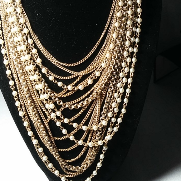 Chains & Pearls Multi-Strand Draping Necklace - Picture 4 of 10